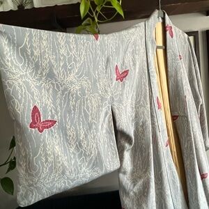 Handmade Vintage Gray Kimono with Butterfly Accents